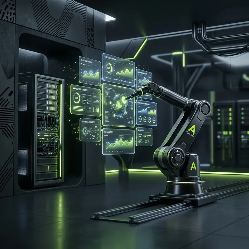 Mashhor Hub AI Marketing Team working on automation systems